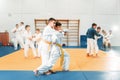 Kid judo, childrens training martial art in hall Royalty Free Stock Photo