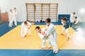 Kid judo, childrens training, self-defense Royalty Free Stock Photo