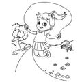 Kid jumping rope cartoon coloring page vector