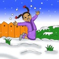 Kid jumping on snow illustration