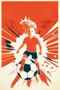 Kid kicking soccer red poster for football academy banner, Generative AI Royalty Free Stock Photo