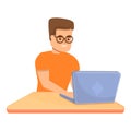 Kid laptop coding icon, cartoon style Royalty Free Stock Photo