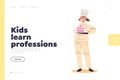 Kid learn profession concept of landing page with girl confectioner. Small child work as baker