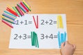 Kid learning simple addition Royalty Free Stock Photo