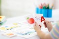 Kid learning to read. Phonics flash cards Royalty Free Stock Photo