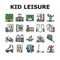 kid leisure child fun happy icons set vector