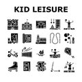 kid leisure child fun happy icons set vector