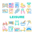 kid leisure child happy fun icons set vector