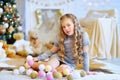 Kid and light garland with lanterns