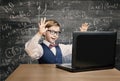 Kid Looking at Laptop, Child with Notebook, Little Boy Formula Royalty Free Stock Photo