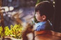 Portraits of people thinking. Kid looking out window. Royalty Free Stock Photo