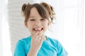 The kid lost a tooth. Baby without a tooth. Portrait of a little girl no tooth. Royalty Free Stock Photo