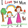 Kid love mom drawing picture illustration Royalty Free Stock Photo