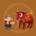 Kid loves playing with Chinese zodiac animal - Ram