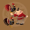 Kid loves playing with Chinese zodiac animal - Rooster