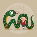 Kid loves playing with Chinese zodiac animal - Snake