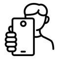 Kid make selfie icon, outline style