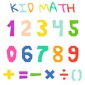 Kid math numerals and count bright signs vector isolated. Royalty Free Stock Photo