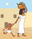 Kid with mom from ancient egypt historical cartoon