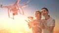 Kid and mom playing with drone Royalty Free Stock Photo