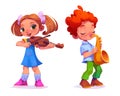 Kid orchestra play music instrument on sax, violin Royalty Free Stock Photo