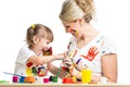 Kid with parent paint together Royalty Free Stock Photo