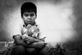Kid pauper with old teddy bear Royalty Free Stock Photo