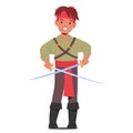 Kid Pirate Character With A Mischievous Grin, Stands Boldly, Crossed Swords In Hands. His Eyes Sparkle With Adventure Royalty Free Stock Photo