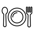 Kid plate, fork, spoon icon, outline style Royalty Free Stock Photo