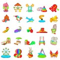 Kid playground icons set, cartoon style Royalty Free Stock Photo