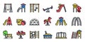 Kid playground icons set, outline style Royalty Free Stock Photo