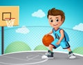 Kid playing basketball vector character. Young school boy wearing basketball uniform