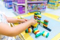 Future architect kid playing with toy bricks Royalty Free Stock Photo