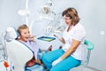 Kid playing with dental drill