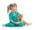 Kid playing doctor with cat Royalty Free Stock Photo