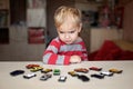 Kid playing with plenty of toy cars