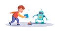 Kid playing with robot toy, imaginative interaction and creative technology fun, vector design Generative AI Royalty Free Stock Photo