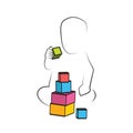 Kid Playing Toys Blocks, child development and educational games . kids intellectual growth and silhouettes of playing Royalty Free Stock Photo