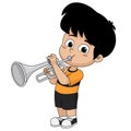 Kid playing trumpet.vector and illustration. Royalty Free Stock Photo