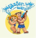 Kid playing water gun illustration