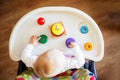 The kid plays the pyramid. child playing with toys view from above Royalty Free Stock Photo