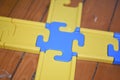 The kid plays the pyramid. child in the children`s room playing with toys view from above Royalty Free Stock Photo