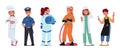 Kid Profession Chef, Policeman, Astronaut, Firefighter, Doctor, Hairdresser Characters. Children Choose Occupation Royalty Free Stock Photo