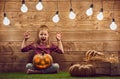 Kid with a pumpkin head Royalty Free Stock Photo