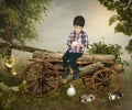 The Kid and rabbits Royalty Free Stock Photo