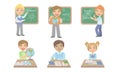 Kid Reading Books Set, Cute Elementary School Students Studying at School Vector Illustration Royalty Free Stock Photo