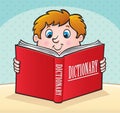 Kid Reading A Large Red Dictionary Royalty Free Stock Photo