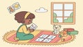 Kid reading rhyming cards, classroom learn, literacy skill, word recognition vector design Generative AI