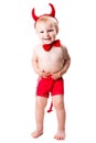 Kid in red suit of tempting devil Royalty Free Stock Photo