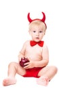 Kid in red suit of tempting devil Royalty Free Stock Photo